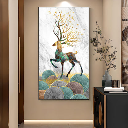 Deer and Its Branches Glass Finish Vertical Wall Art