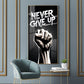 Never Give Up Motivational Quote Glass Finish Vertical Wall Art