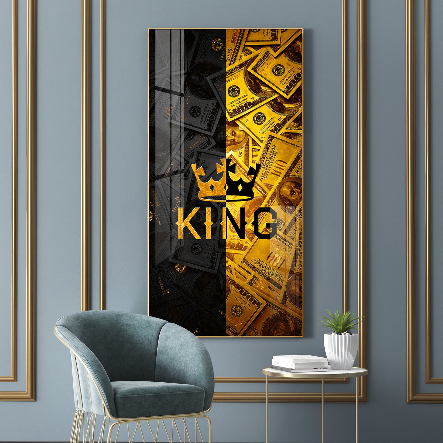 King Motivational Glass Finish Vertical Wall Art