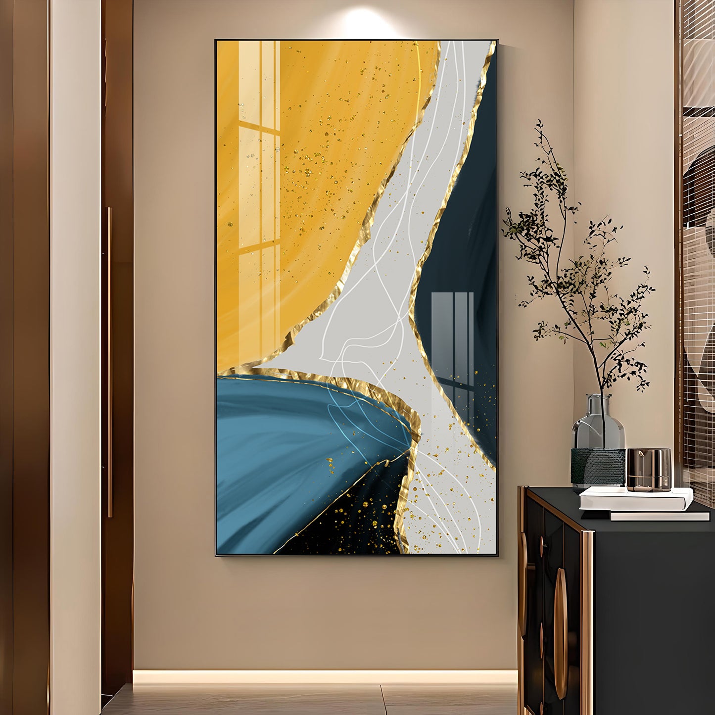 Luminous Depths Glass Finish Vertical Wall Art