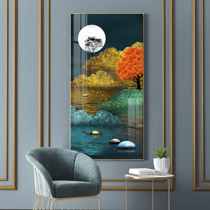 Tranquil Waterscape Glass Finish Vertical Wall Art