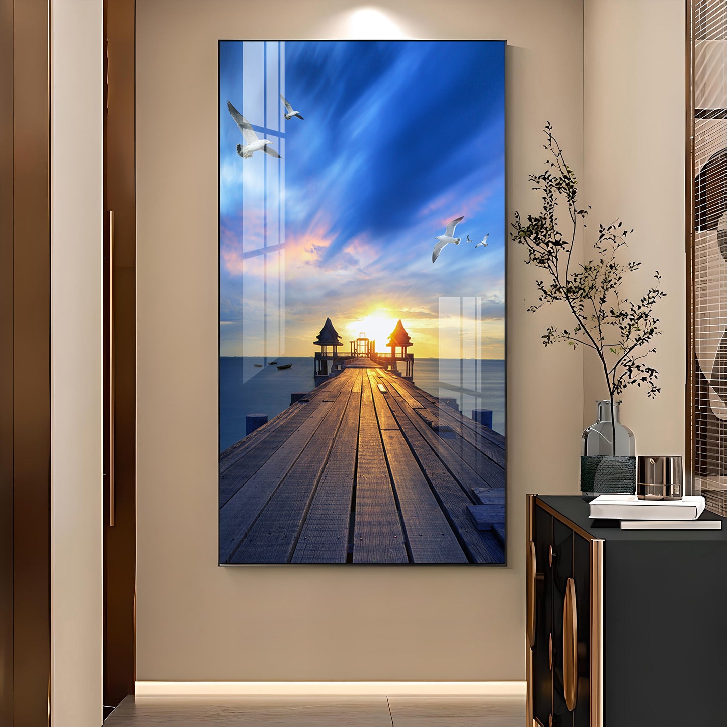 Seagull's Haven Glass Finish Vertical Wall Art