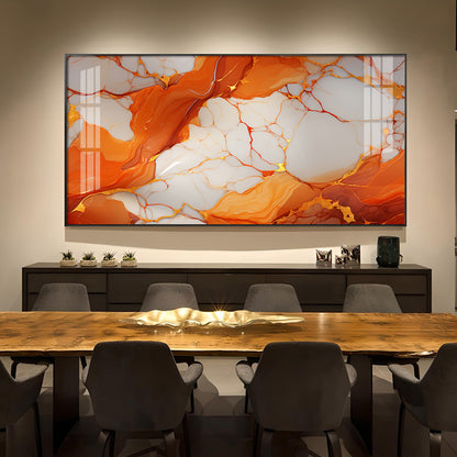 Marble Ink Orange Glass Finish Horizontal Wall Art