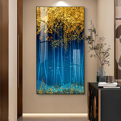 Golden Glade Glass Finish Vertical Wall Art