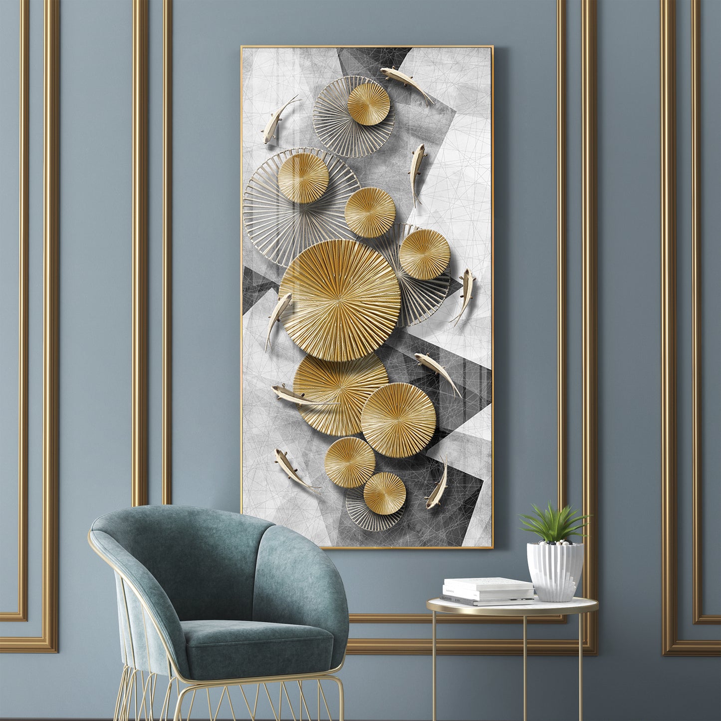 Opulent Whispers Glass Finish Vertical Wall Art