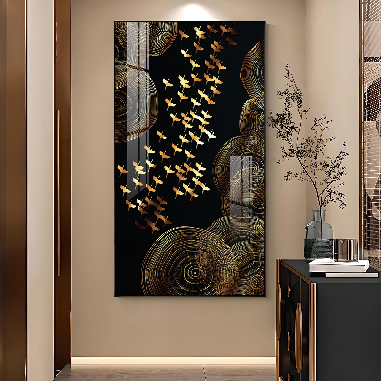 Luminescent Flight Glass Finish Vertical Wall Art