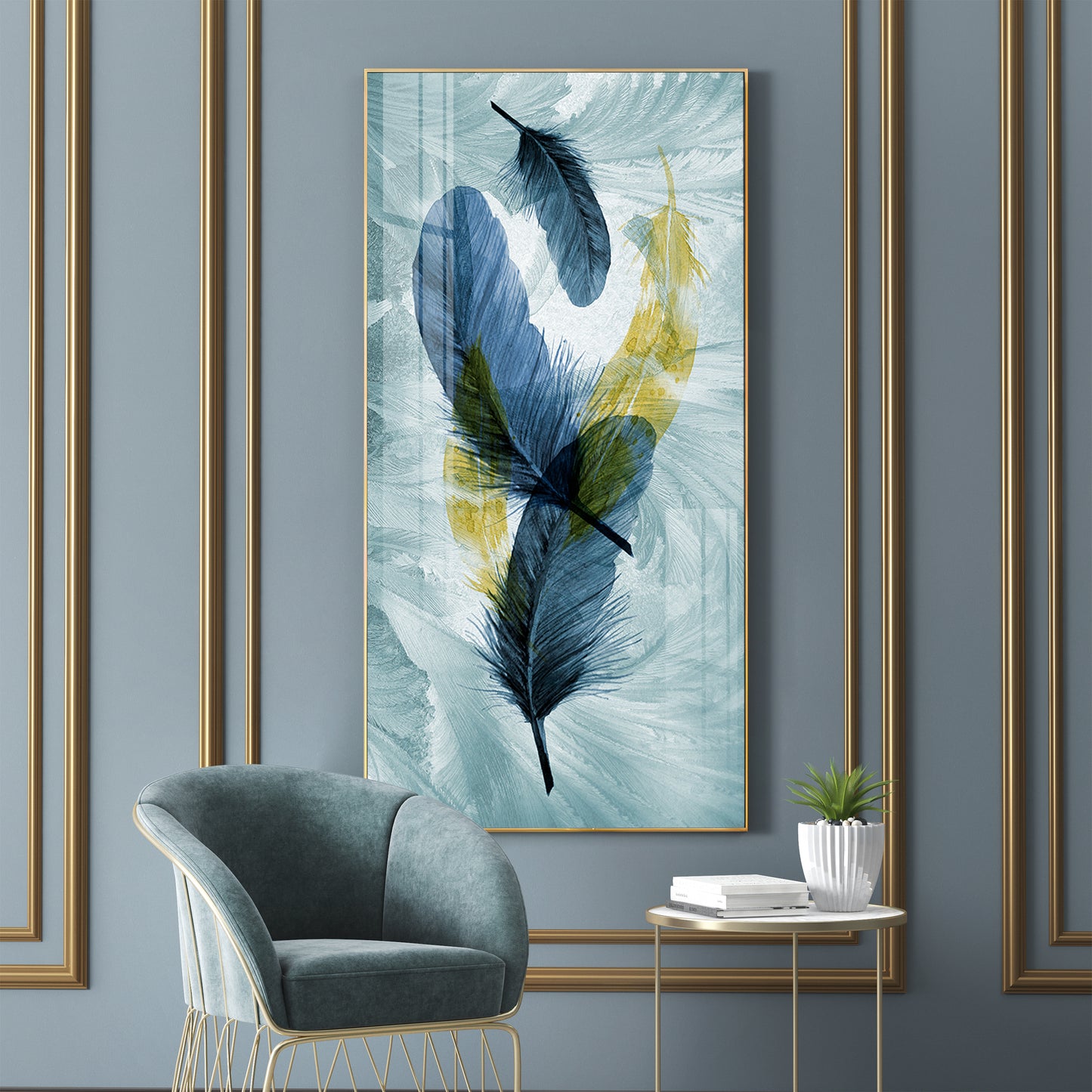 Celestial Plume Glass Finish Vertical Wall Art