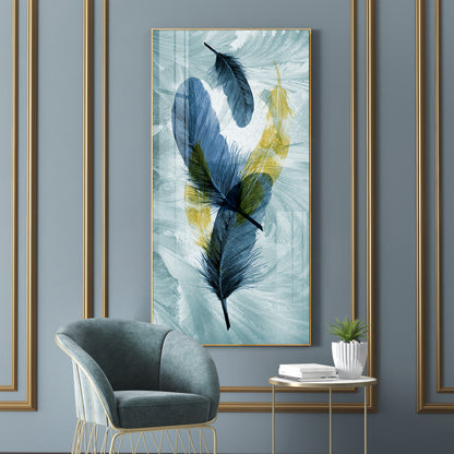 Celestial Plume Glass Finish Vertical Wall Art