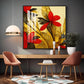 Scarlet Bloom Glass Finish Square Wall Art