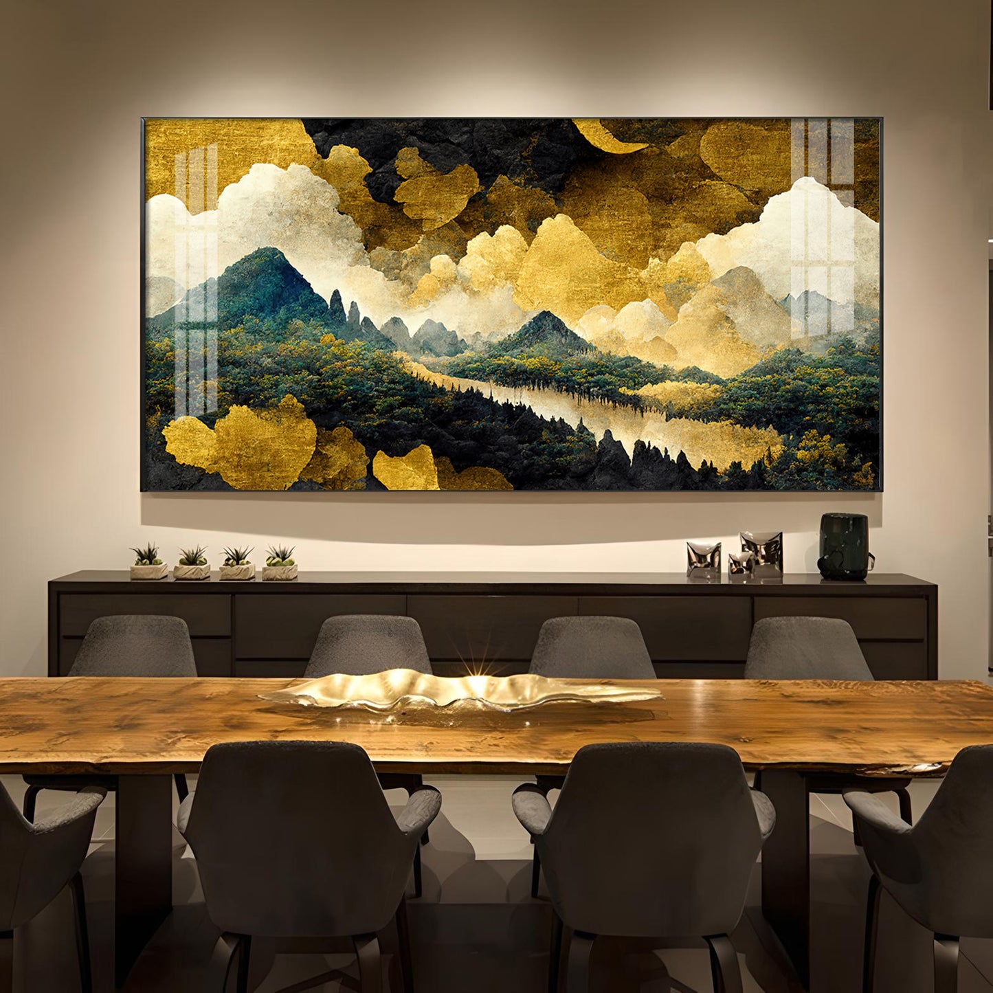 Golden Skies Glass Finish Horizontal Wall Art