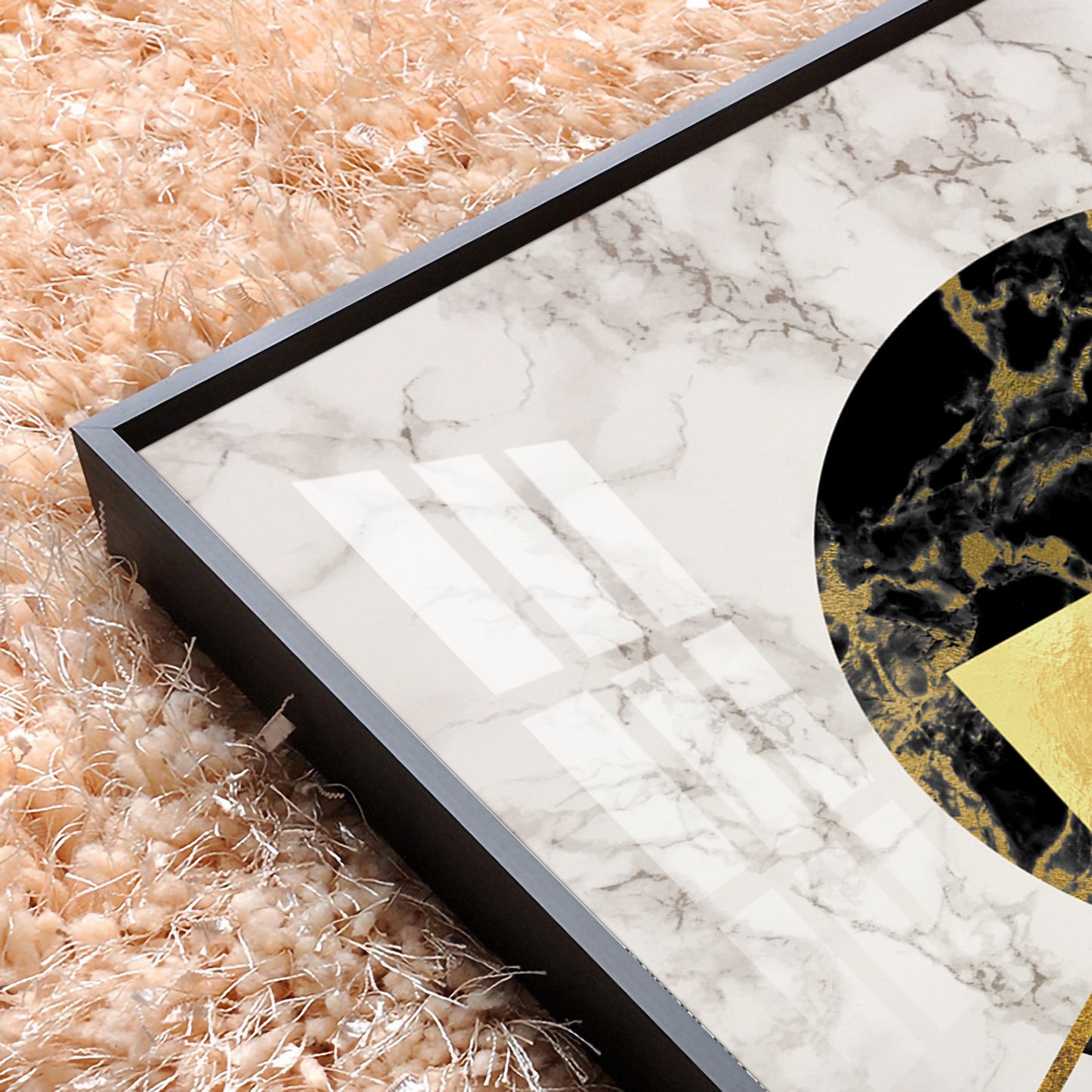 Gold-Infused Black Marble Glass Finish Square Wall Art