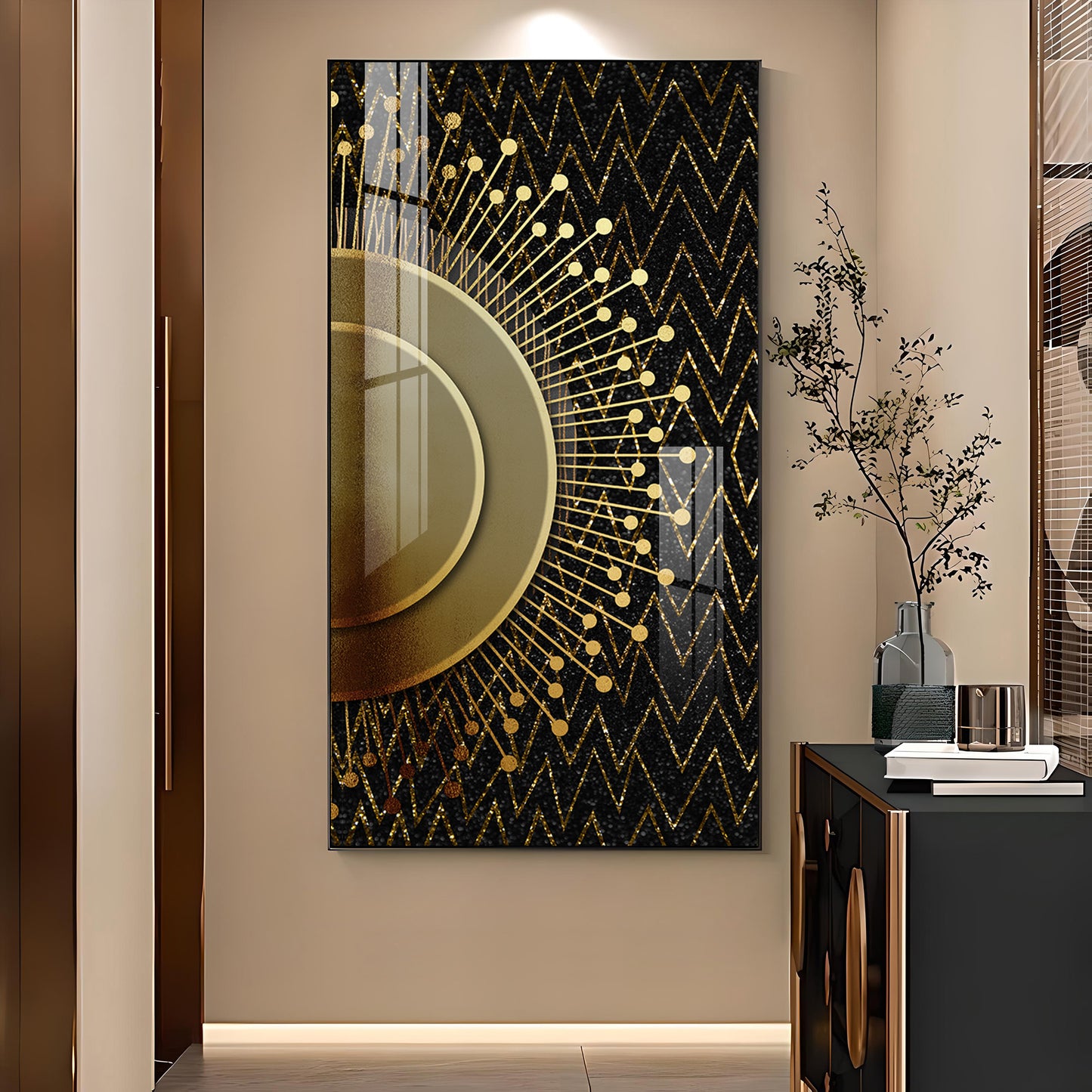 Striped Opulence Glass Finish Vertical Wall Art