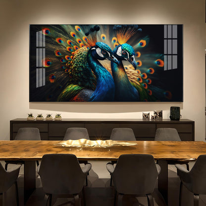 Peacock Duo Glass Finish Horizontal Wall Art