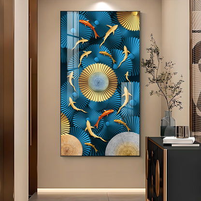 Blue Serenity Glass Finish Vertical Wall Art