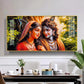 Loving Couple Radha and Krishna Glass Finish Horizontal Wall Art