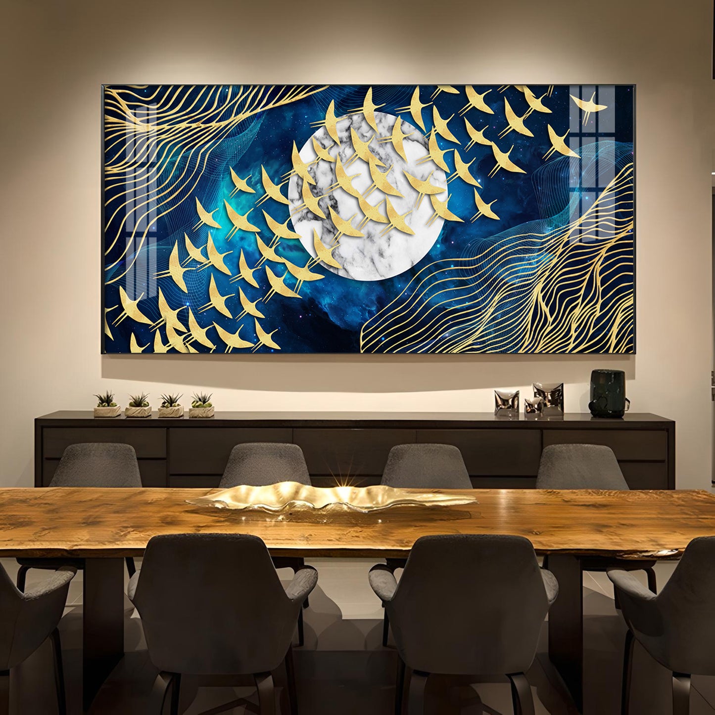 Gilded Skyward Flock Glass Finish Horizontal Wall Art