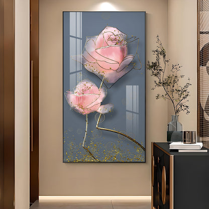 Floral Elegance Glass Finish Vertical Wall Art