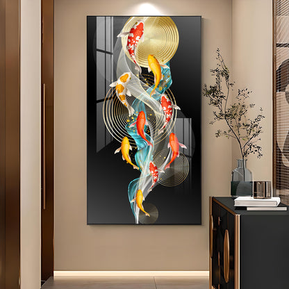 Serene Swimmers Glass Finish Vertical Wall Art