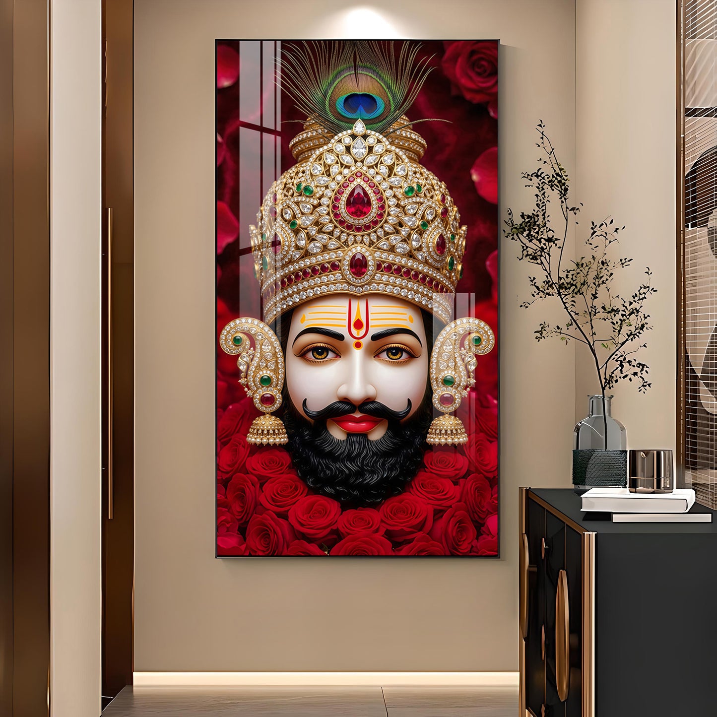 Shyam Baba Glass Finish Vertical Wall Art