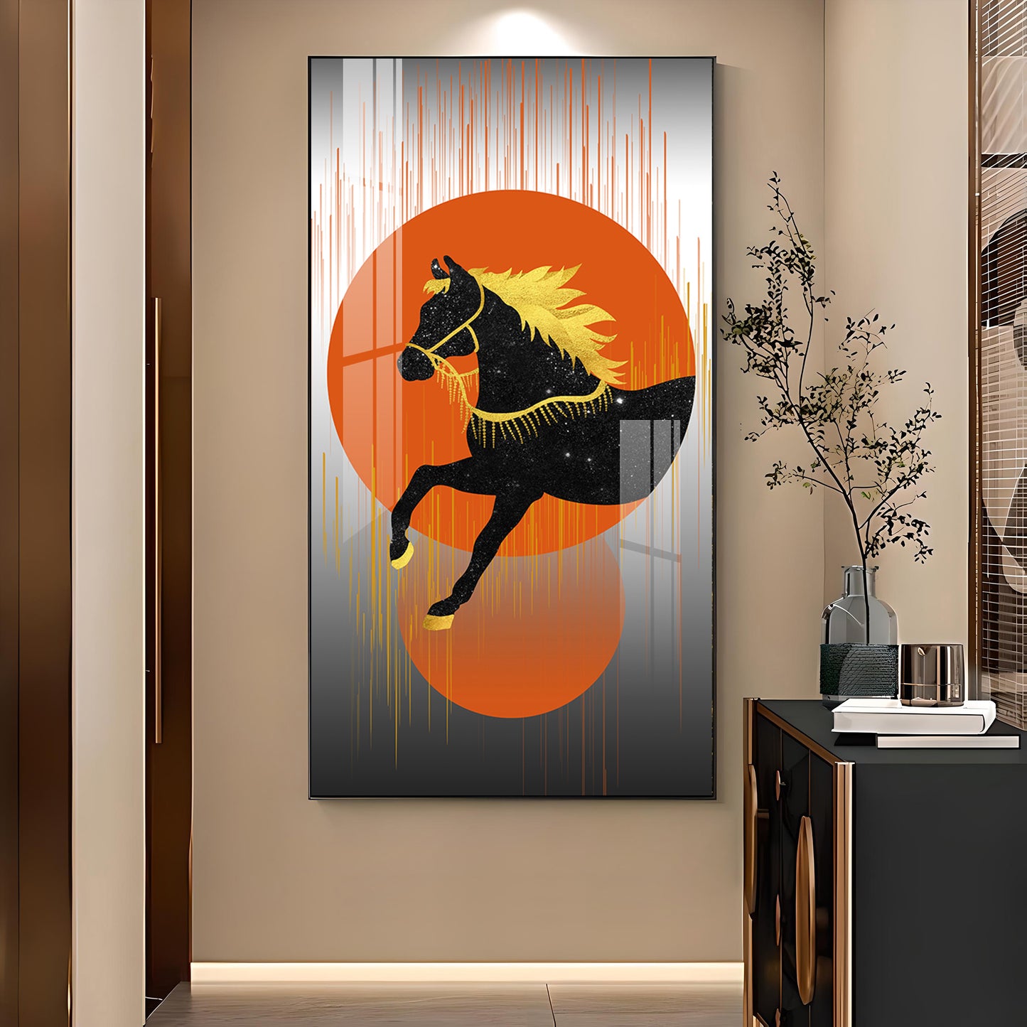 Dual Mane Horse Series Glass Finish Vertical Wall Art