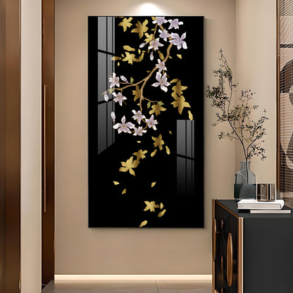 Ivory Bloom Glass Finish Vertical Wall Art