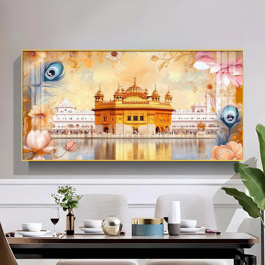 Golden Temple Glass Finish Horizontal Wall Art