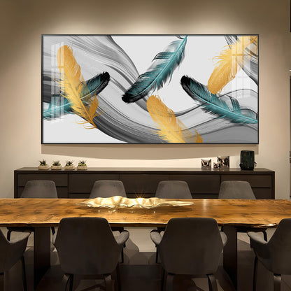 Ginkgo Leaf And Feather Glass Finish Horizontal Wall Art