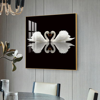 Ethereal Swan Mirage Glass Finish Square Wall Art