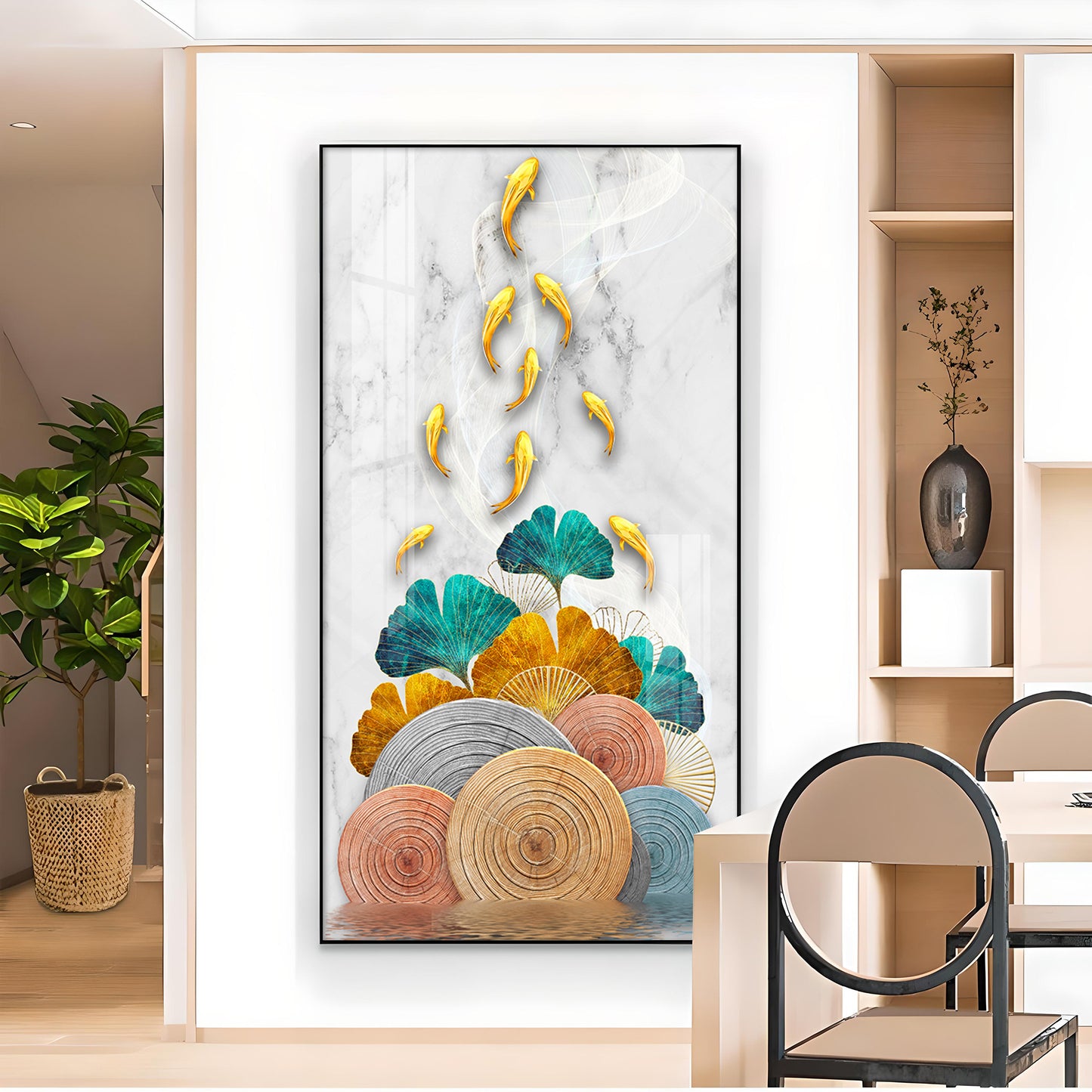 Chromatic Fish Glass Finish Vertical Wall Art