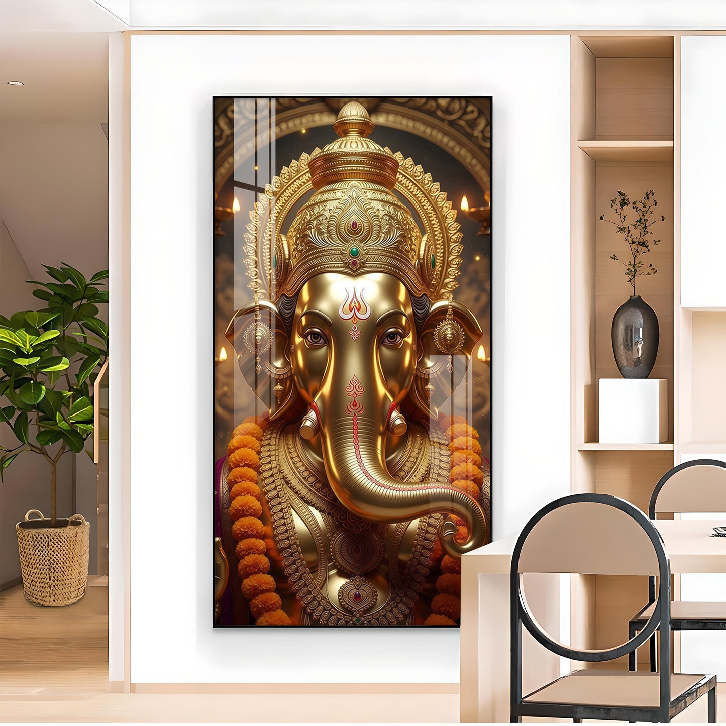 Ganpati Bappa Morya Glass Finish Vertical Wall Art