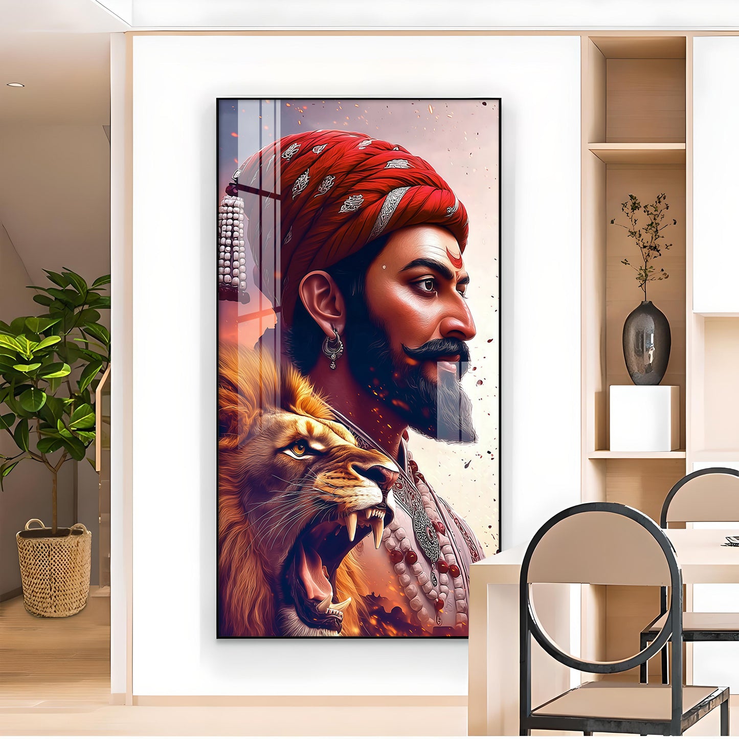 Jai Shivaji Maharaj Glass Finish Vertical Wall Art