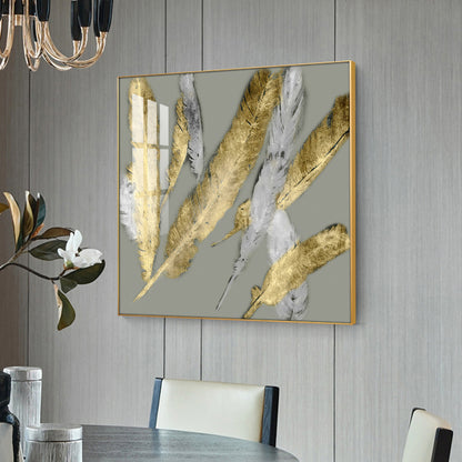 Feathered Elegance Glass Finish Square Wall Art