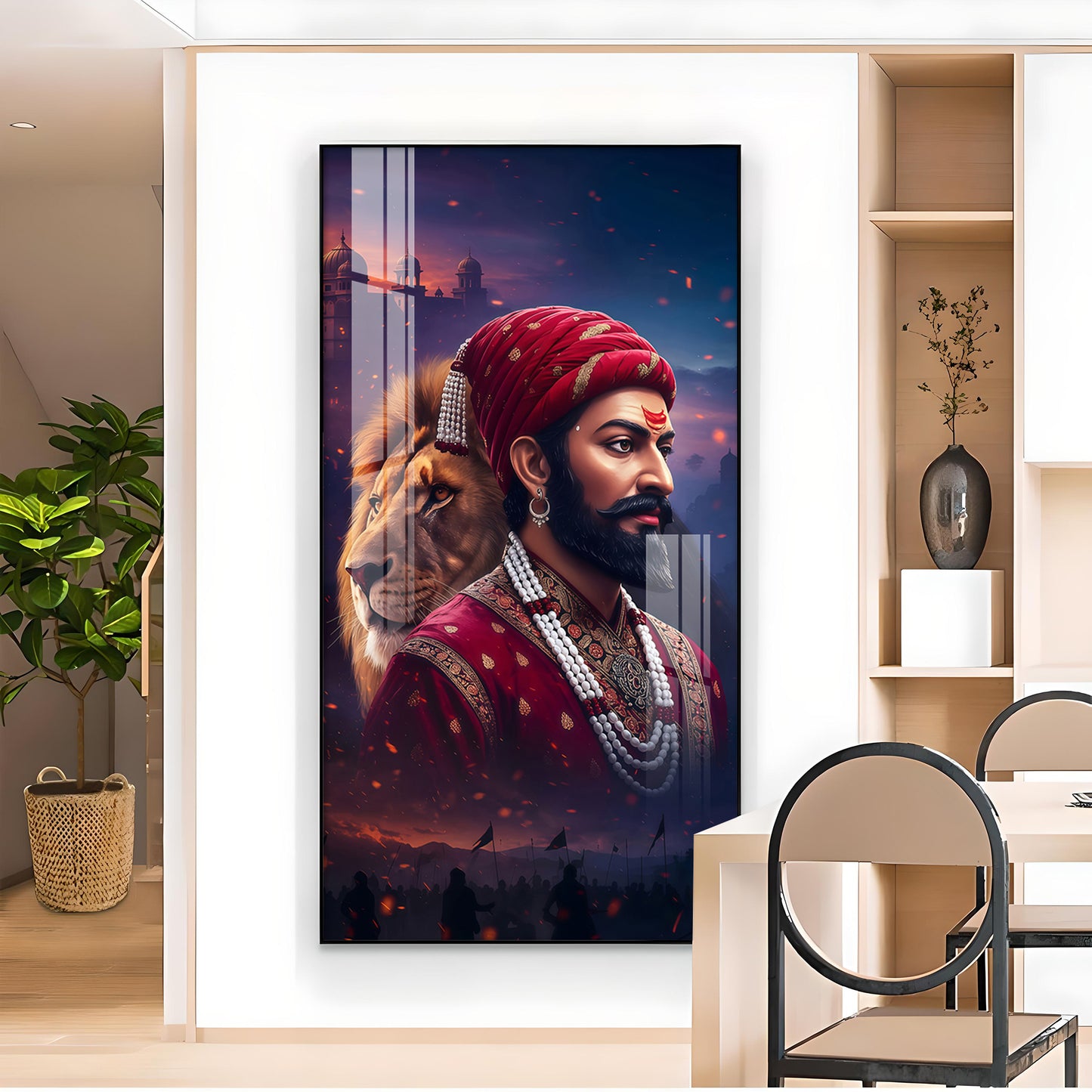 Real Warrior Chhatrapati Sambhaji Maharaj Glass Finish Vertical Wall Art