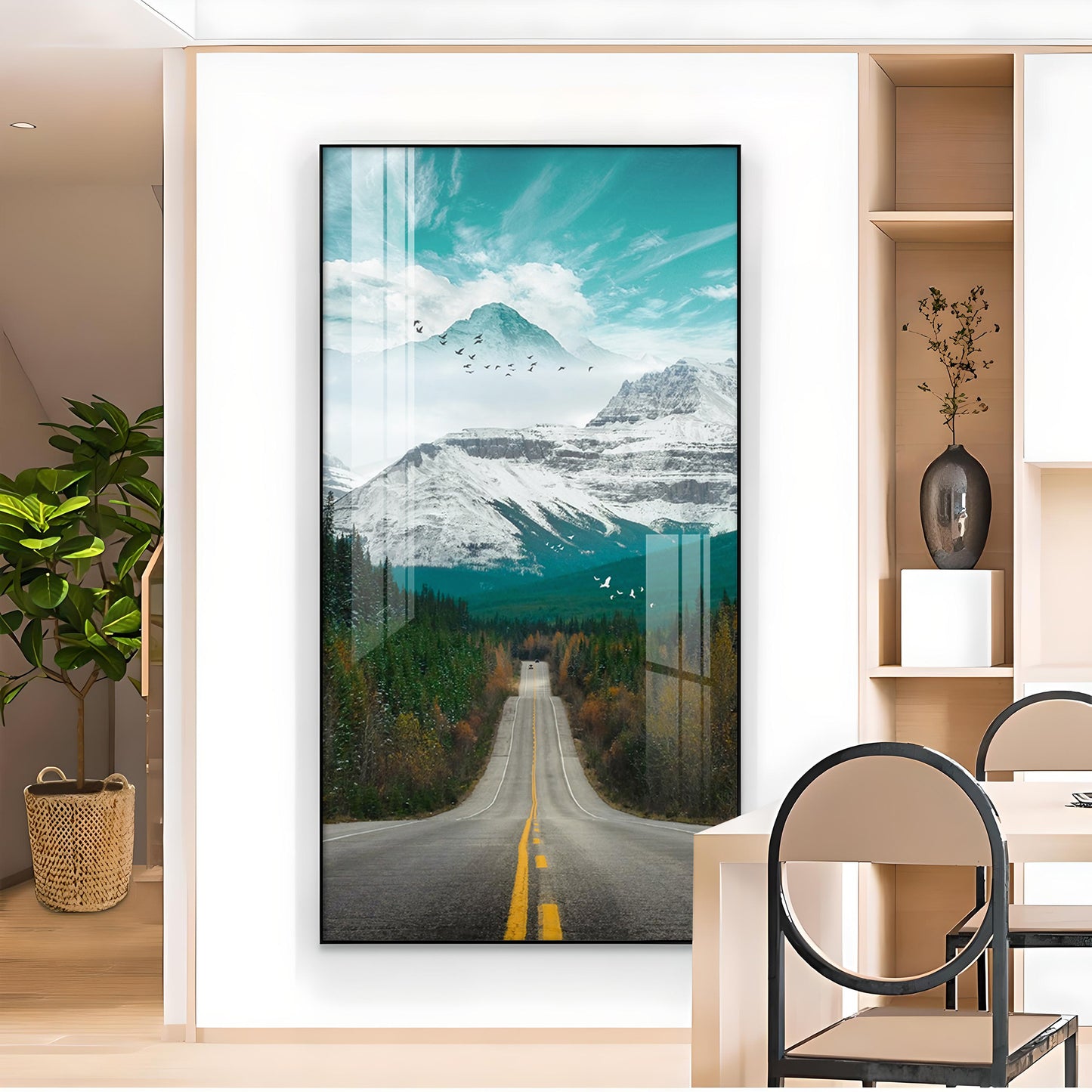 Nature's Gateway Road Glass Finish Vertical Wall Art