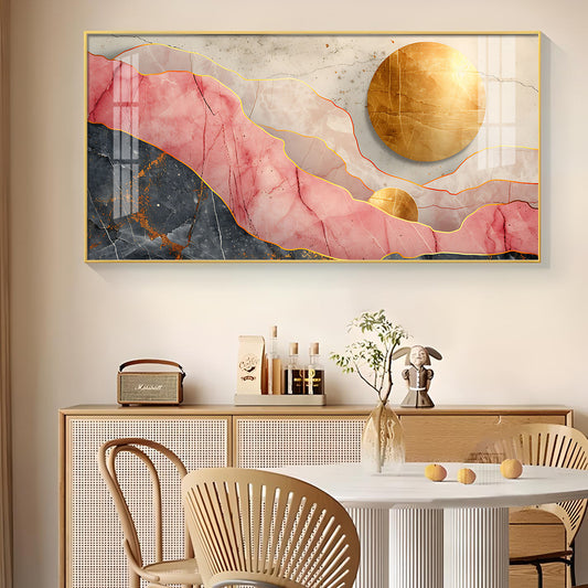 Pink and Gold Marble Stone Texture Glass Finish Horizontal Wall Art