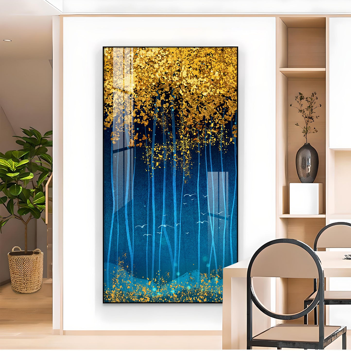 Golden Glade Glass Finish Vertical Wall Art