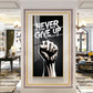 Never Give Up Motivational Quote Glass Finish Vertical Wall Art