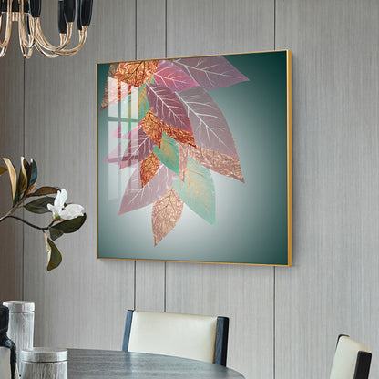 Leaf Abstraction Glass Finish Square Wall Art