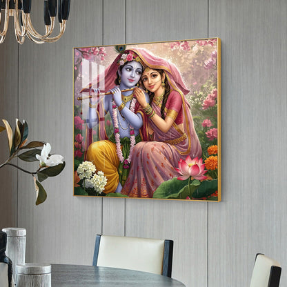 Shri Radha Krishna Glass Finish Square Wall Art