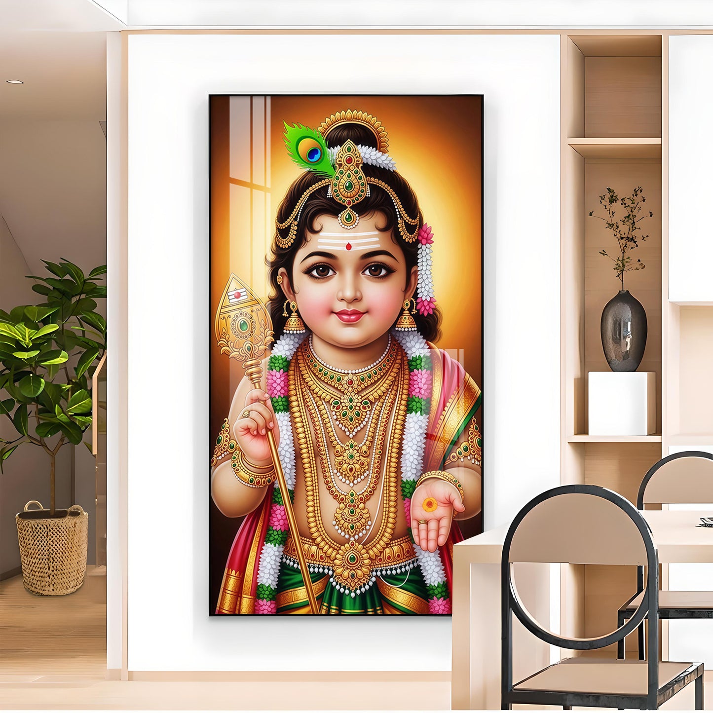 Little Lord Murugan Glass Finish Vertical Wall Art