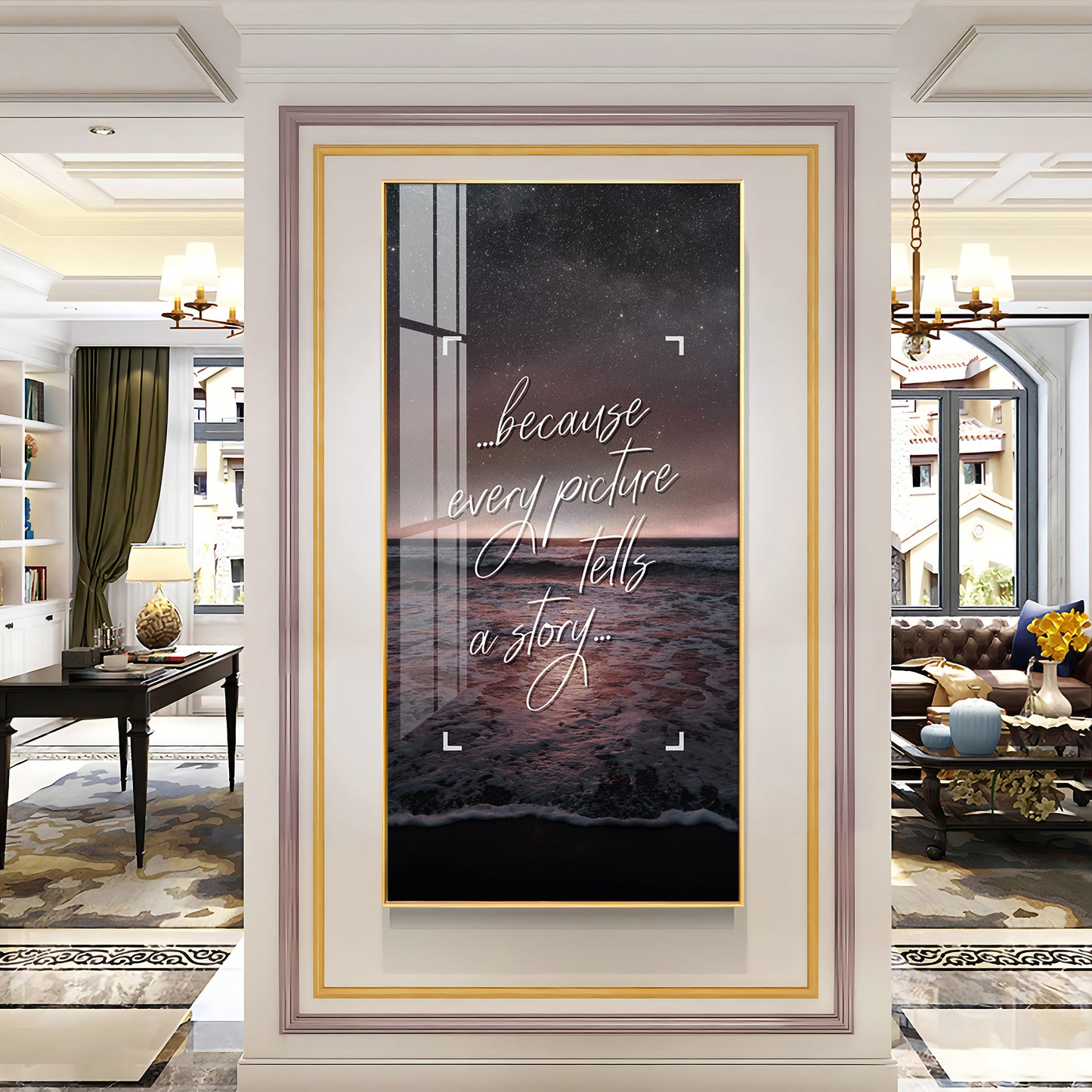 Because Every Picture Tells A Story Motivational Glass Finish Vertical Wall Art