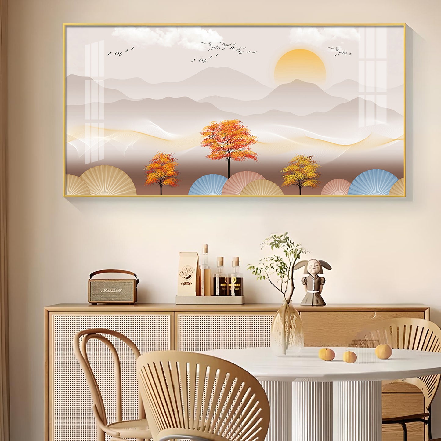 Tree With Mountains Glass Finish Horizontal Wall Art