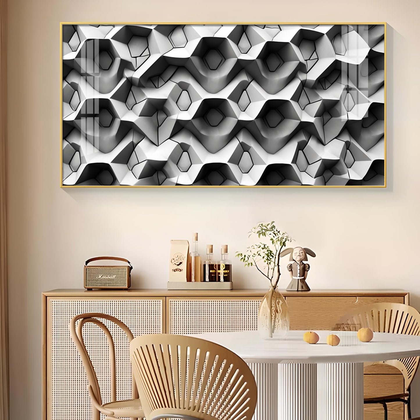 Beautiful Geometric Gray Background Glass Finish Horizontal Wall Art