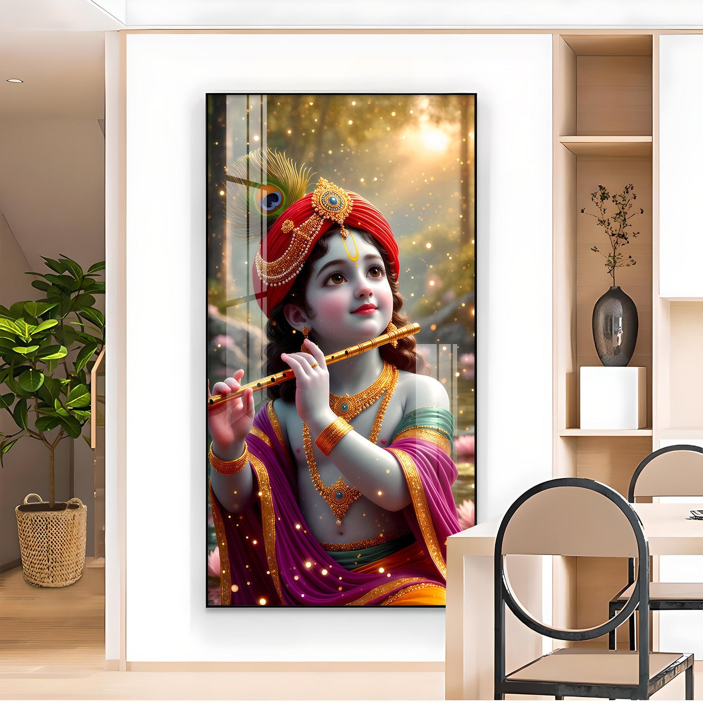 Bihari Ji Glass Finish Vertical Wall Art