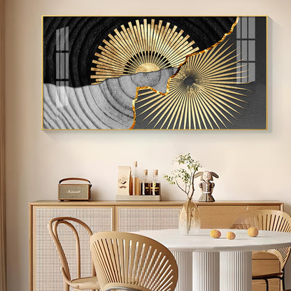 Golden Texture Fusion Glass Finish Horizontal Wall Art