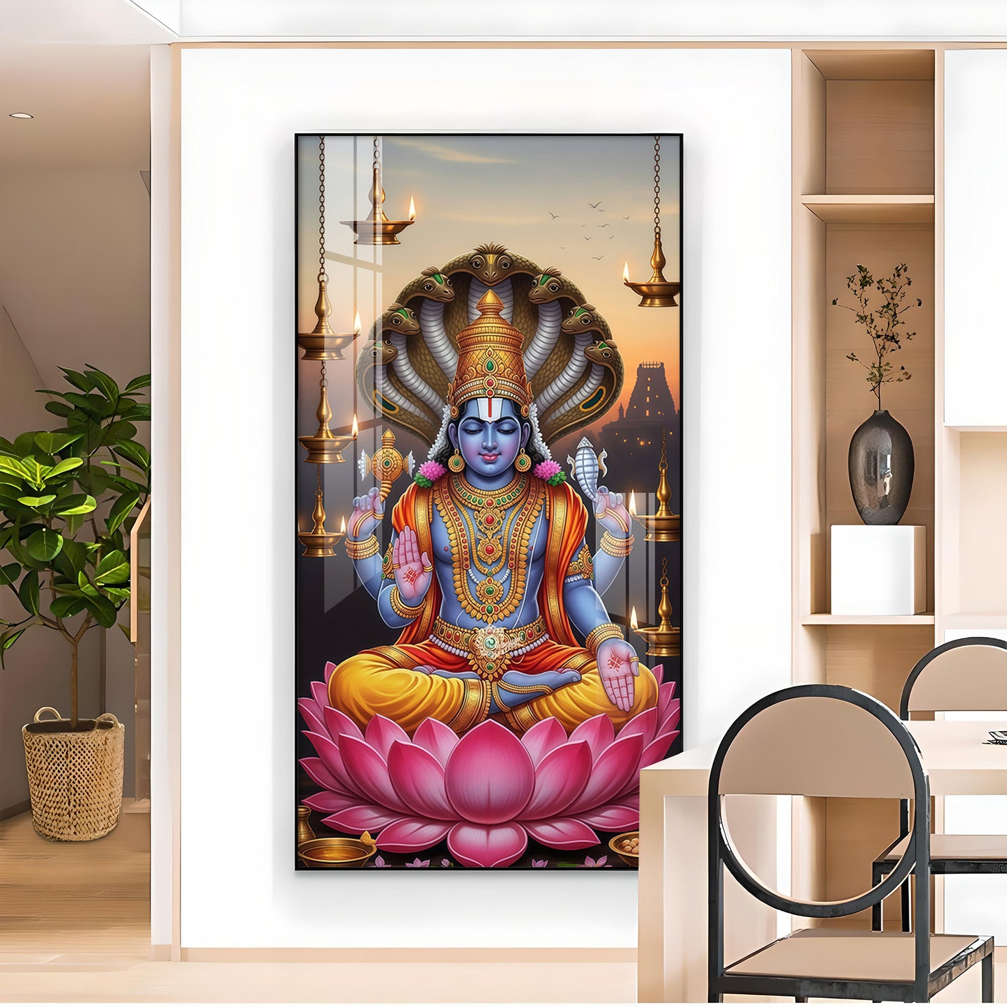 Shri Narayan Glass Finish Vertical Wall Art