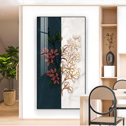 Dual Floral Marble Glass Finish Vertical Wall Art