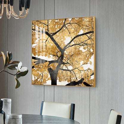 Radiant Tree of Gold Glass Finish Square Wall Art