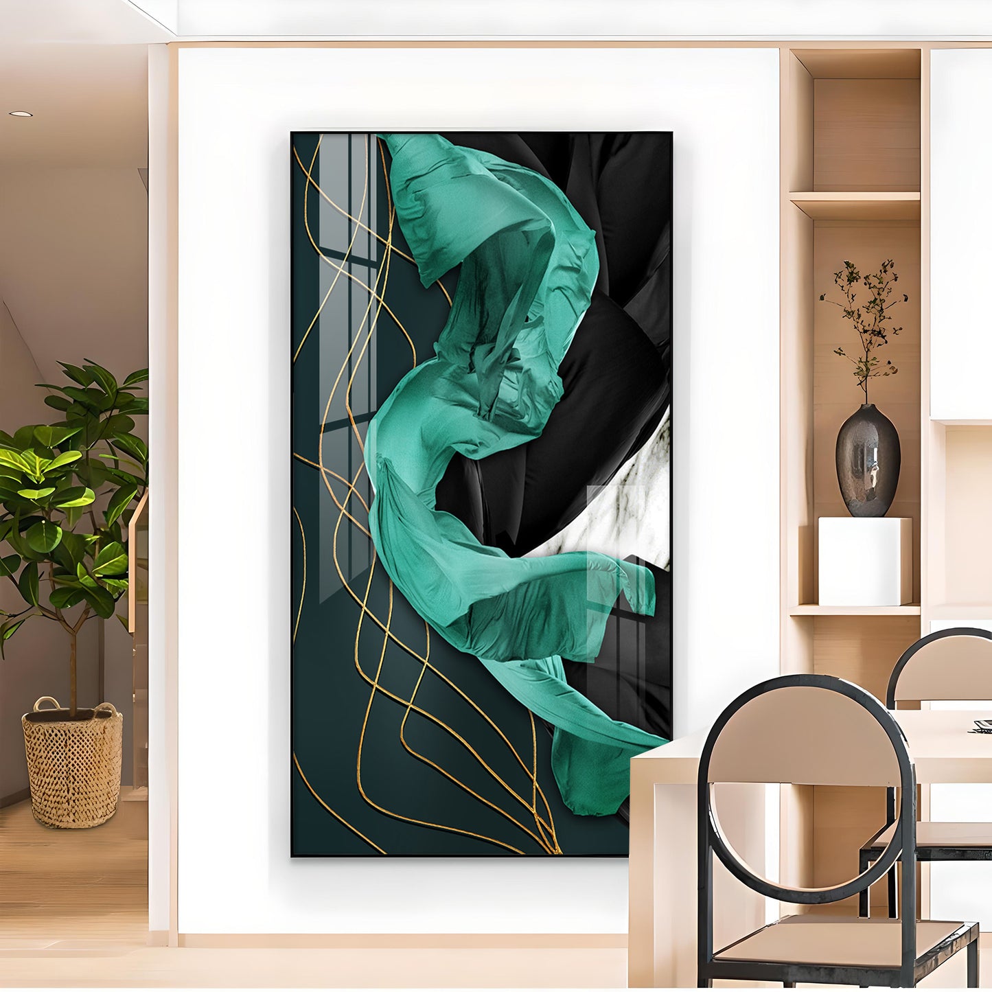 Emerald Elegance Glass Finish Vertical Wall Art