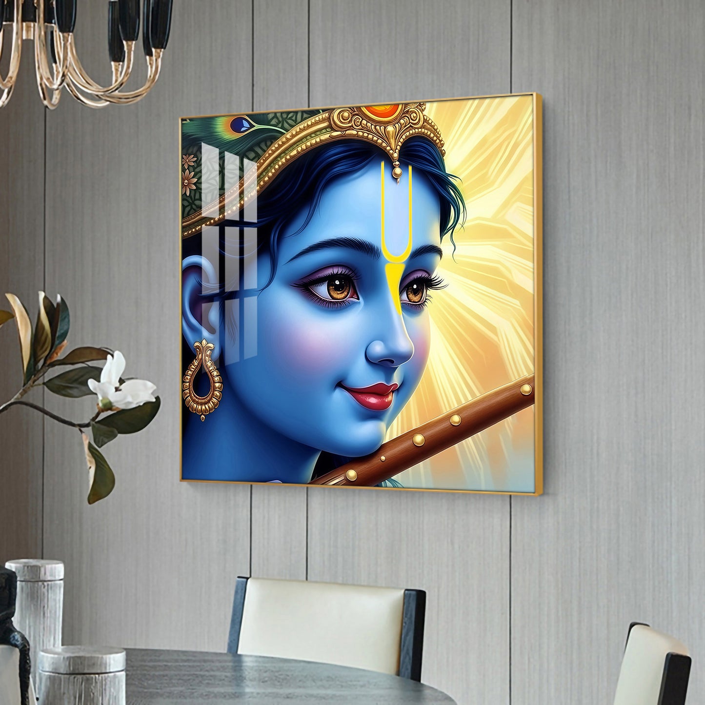 Shri Krishna Govind Glass Finish Square Wall Art
